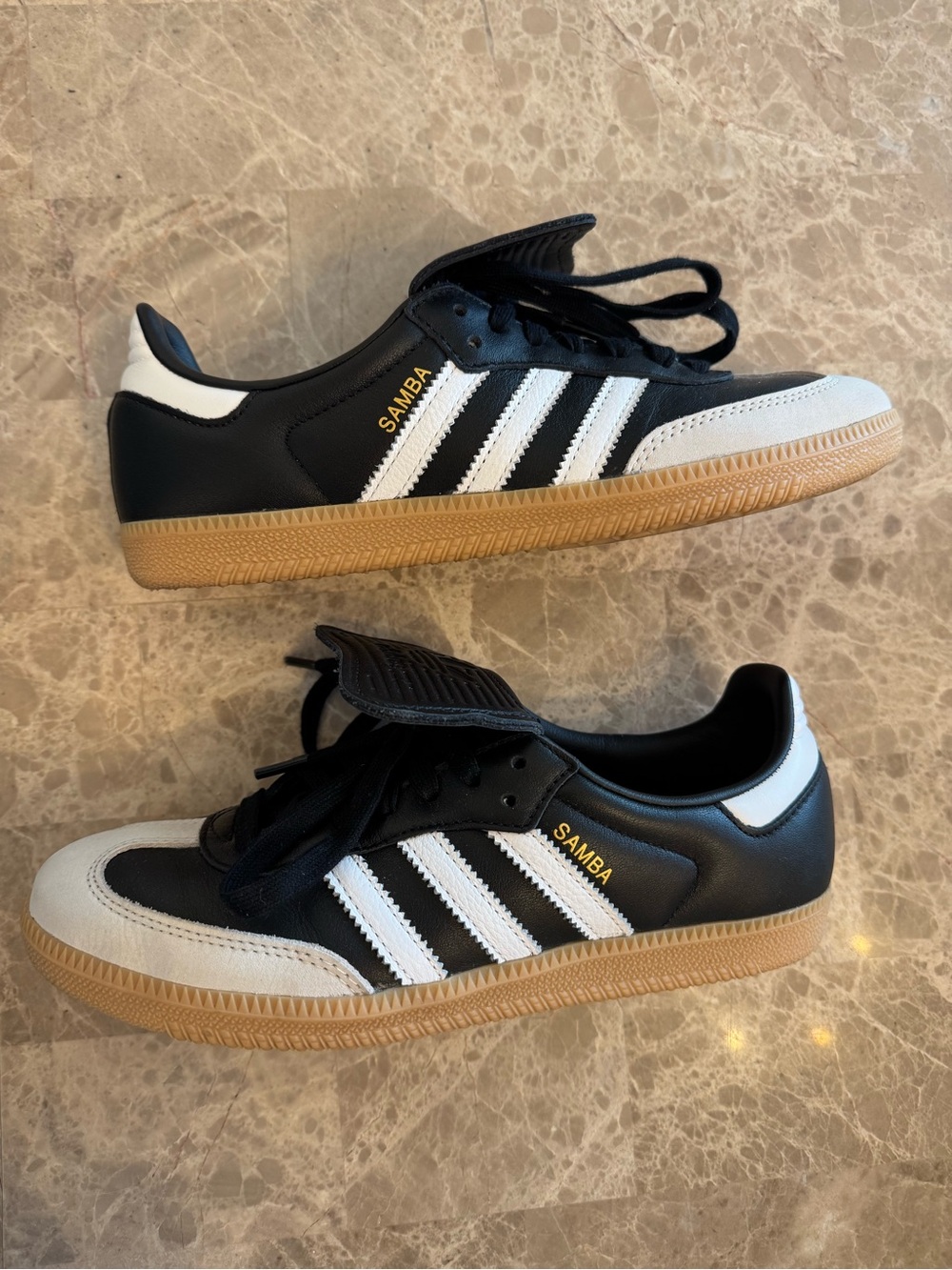 adidas Samba Long Tongue Shoes Core Black White Cloud Gold Metallic M 6.5/W 7.5 - Picture 4 of 15